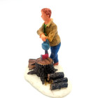 Vintage Lemax Village Man With Axe Leaning On  Handle 2 5  Tall Chopping Wood