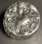 Antique Art Nouveau Woman Sterling Silver Cut Glass Vanity Dresser 1900s Jar 23g