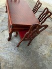 Vintage Miniature Dollhouse Dining Table And 6 Red Cushion Chairs 1 12 Scale