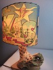 Vintage Style Table Lamp With Retro Texas Postcard Design   Cholla Base On Wood
