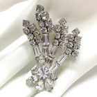 Vintage Clear Rhinestone Floral Brooch  Rhodium Plated  Wedding Brooch  1950s