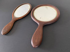 Lot Of 2 Vintage Maple Wood Vanity Hand Mirror  Beveled Glass