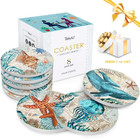 Absorbing Stone Sea Ocean Life Coasters For Drinks  Cork Base With Holder coasta