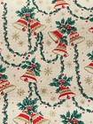 Vtg Christmas Wrapping Paper Gift Wrap Holly Garland   Bells Gold Snowflakes