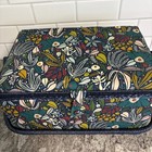 Vintage Sewing Box Teal With Padded Quilted Floral Top Fully Lined  Pin Cushion