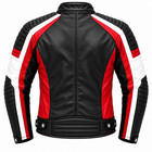 Men s Black Red White Leather Look Motorcycle Racing Biker Jacket