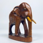 Vtg Small Hand Carved Wooden Elephant Statue Figurine Wtusks 3 5  Long 3 5  Tall