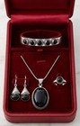 Black Onyx  Jewelry Set Lot Sterling Silver Plated  Boho Bangle  Necklace  ring