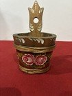 Vintage Handcrafted Small Wooden Pot With Floral Design Scandinavian Antique