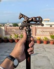 Mens Vintage Horse Handle Wooden Walking Stick 3 Piece Folding Cane Brass