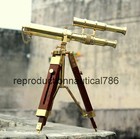 Antique Brass Maritime Spyglass Telescope With Wooden Tripod Marine Scope Gift