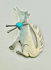 Vintage Sterling Silver Turquoise Howling Coyote Wolf Bolo Tie Slide 3    16 7g