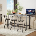 4-piece Bar Table Set  Long Bar Table W  3 Pu Upholstered Bar Stool Chair Rustic