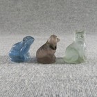 3 Antique Czech Glass Cracker Jack Prize Miniature Charms Dog Cat Frog 1930s