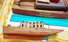 3 Old Vintage Wooden Keystone Battleship Pump Fire  Boats Lot Fixup Or Parts Lot