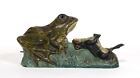 Antique J e Stevens Cast Iron Two Frog Bank
