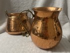Vintage Hammered Copper Pitcher   Pot W Brass Handle   Feet Rustic Farmhouse 