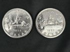Canada 1955  1 Silver Dollar Coins Lot Of 2  0 8 Fine Elizabeth Ii Canoe