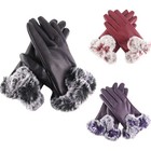 Winter Leather Gloves Thermal Linning Warm Plush Cuff Car Driving Women
