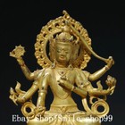 9  Old Tibet Buddhism Purple Bronze Gilt 3 Head 6 Arms Namgyalma Buddha Statue