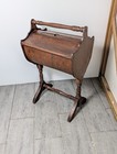 Vintage Priscilla Wood Sewing Box Cabinet Stand Trestle Caddy Knitting Basket F3