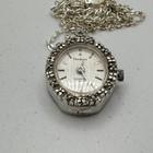 Vintage Armitron Pendant Watch Women Silver Diamonds Quartz Analog New Battery