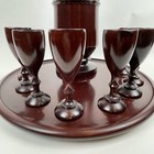 Vintage Mid Century Modern Wood Decanter Set 8 Goblets Tray Mcm Barware