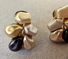 Vintage Replica Made In Italy Black Silver Gold Tone Faux Pearls Clip Earrings