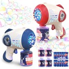  2 Bubble Gun For Kids  Light Up Bubble Machine For Toddlers  8 Hole Blue red