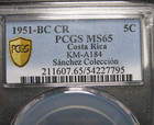 Stars At Date 1951-bc Cr Costa Rica 5c  ---- Ms-65 Pcgs Top Pop   ----  kk358