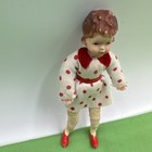 Vintage Caco German Dollhouse Doll Miniature Girl Red White Polka Dot Dress 1 12