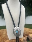 Vintage Southwestern Bolo Tie Silver Tested Turquoise Stone Western Cowboy