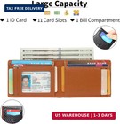 Men s Leather Wallet Slim Bifold Rfid Blocking Front Pocket Id Window Gift Box