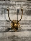 Vintage Solid Brass Wall Mount Double Arm 4 Hook Coat Hanger Faceted Glass Knobs