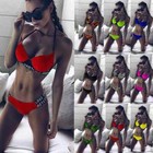 Womens Sexy Push Up Swimwear Brazilian Bikini Set Letter Print Bandage Swimsuit