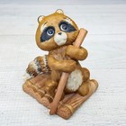 Vintage 1984 Enesco Kathy Wise Raccoon On Log Raft 3 5  Porcelain Figurine