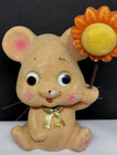 Rare Vtg Chalkware Bear W  Flower  Bank  stopper Included     see Note 