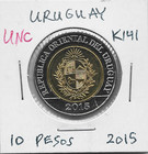 Uruguay 10 Pesos 2015 K141 200th Anniversary Of Land Reform Bimetal Mint U k 