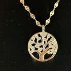 925 Sterling Silver Sparkling Tree Of Life Double Layer Necklace Gold Plated