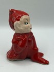 Vintage Gilder Pixie Elf Figurine Red Sitting Crossed Legs  2 Ceramic Pottery