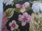 Zippered Large Floral On Black Needlepoint Accent Pillow  - 14  X 14 