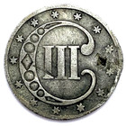 1852 Type 1 3c Three Cent Silver Piece  Holed