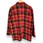 Vintage Fleece Jacket Shirt Shacket Plaid Red Orange Autumn Fall Medium Pockets
