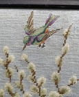 Vtg Framed Handmade Bird On Pussywillow Needlepoint  Wallart Cottage Grandmacore