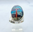 Navajo Vintage 925 Sterling Silver Abalone  Coral  Turquoise  Men s Ring Size 11