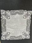 Vtg Brussels Princess Lace Raise Flower Net Scallop Bridal Hankie Excellent 11 5
