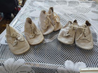 3 Pairs Of Vintage White Worn Leather Baby Shoes 