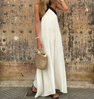 Women Contrasting Backless A-line Maxi Dress