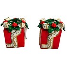 Vtg Christmas Present Taper Candle Holders 4   Set Of 2 Gift Box Red Holly Berry