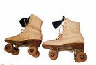 Vintage Women Chicago Roller Skates Ware Bros  Wooden Wheels Size 7 With Case